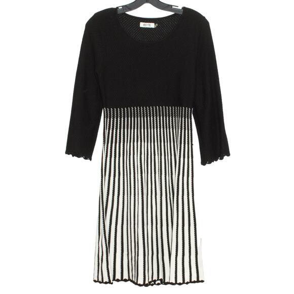 Vicky Tiel Dress 3/4 Sleeve Retro Mod Monochrome Stripe Black White Size Small - Picture 1 of 7